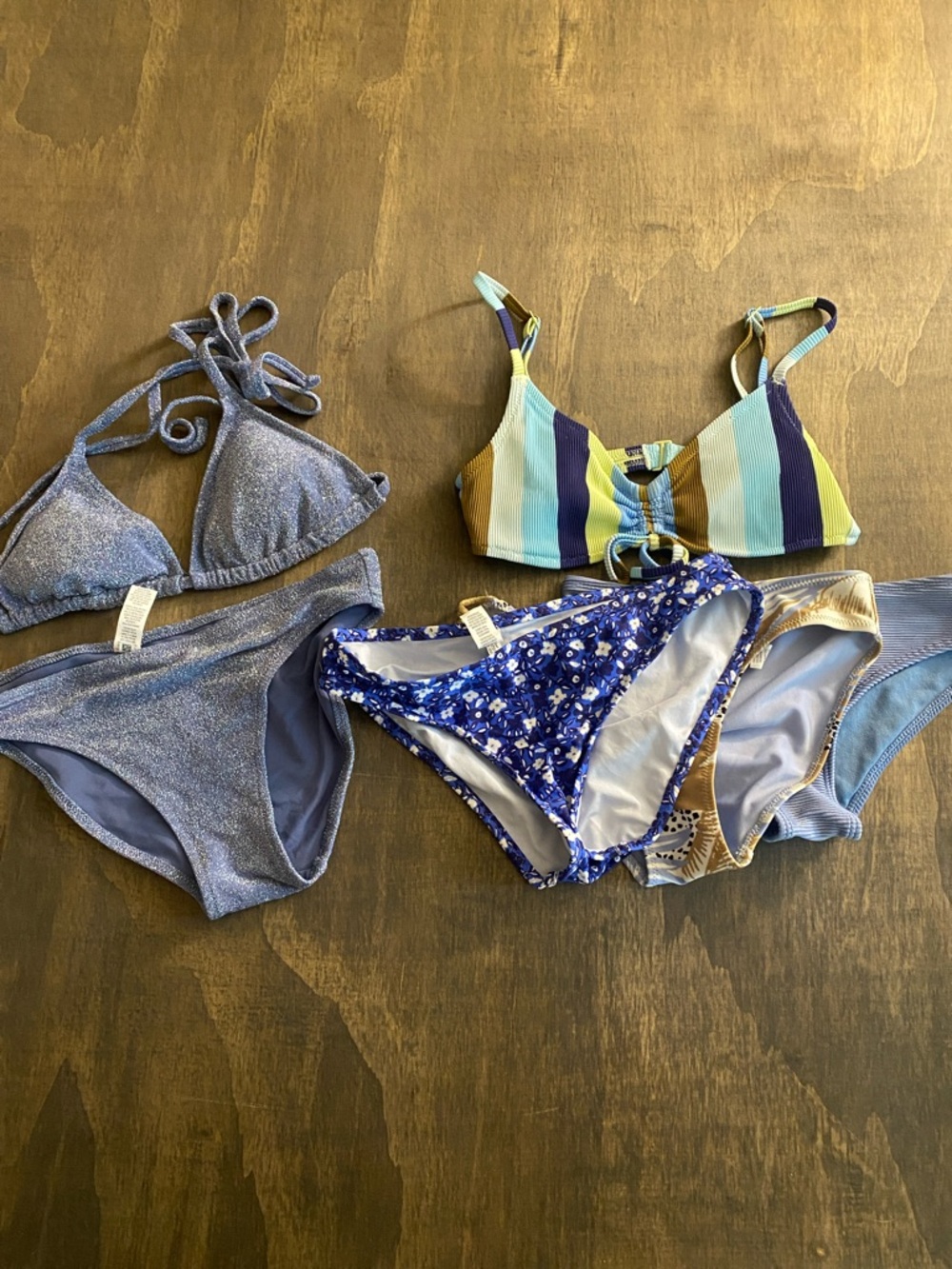 Mixed Bikini Set with Blue Stripes & Floral Pieces
